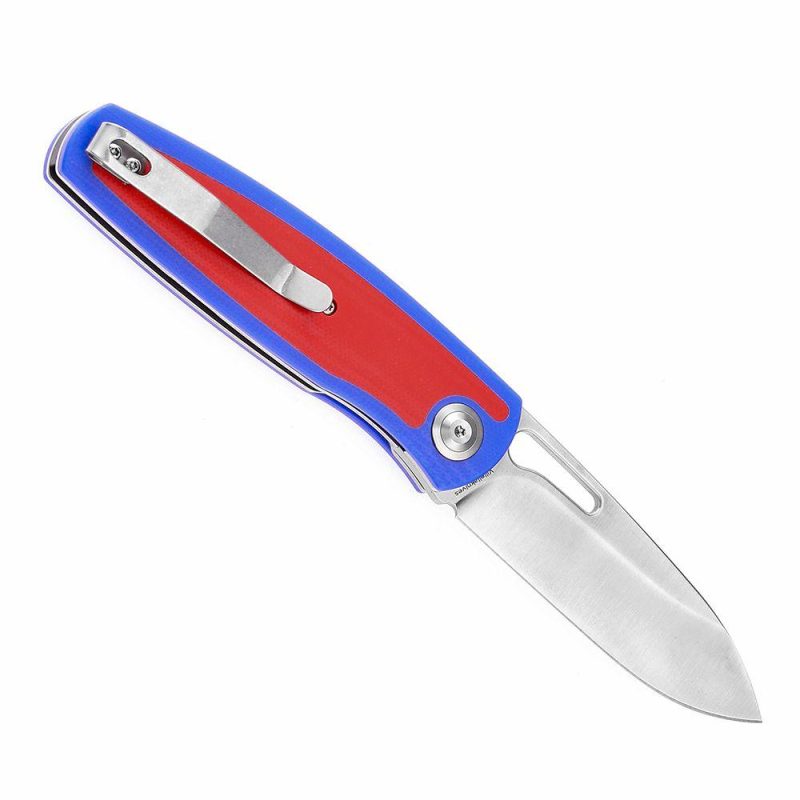 Mato K1050A1 Satin CPM-S35VN Blade Blue and Red G10 Handle with Villella Knives Design | Folding Pocket Knives