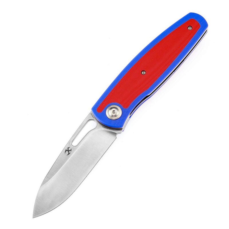 Mato K1050A1 Satin CPM-S35VN Blade Blue and Red G10 Handle with Villella Knives Design | Folding Pocket Knives