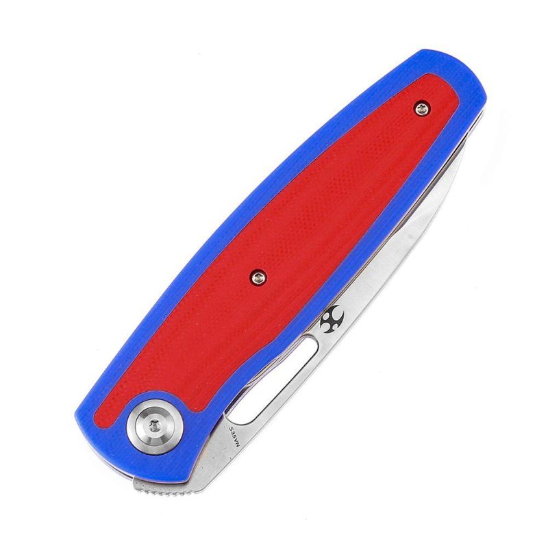 Mato K1050A1 Satin CPM-S35VN Blade Blue and Red G10 Handle with Villella Knives Design | Folding Pocket Knives