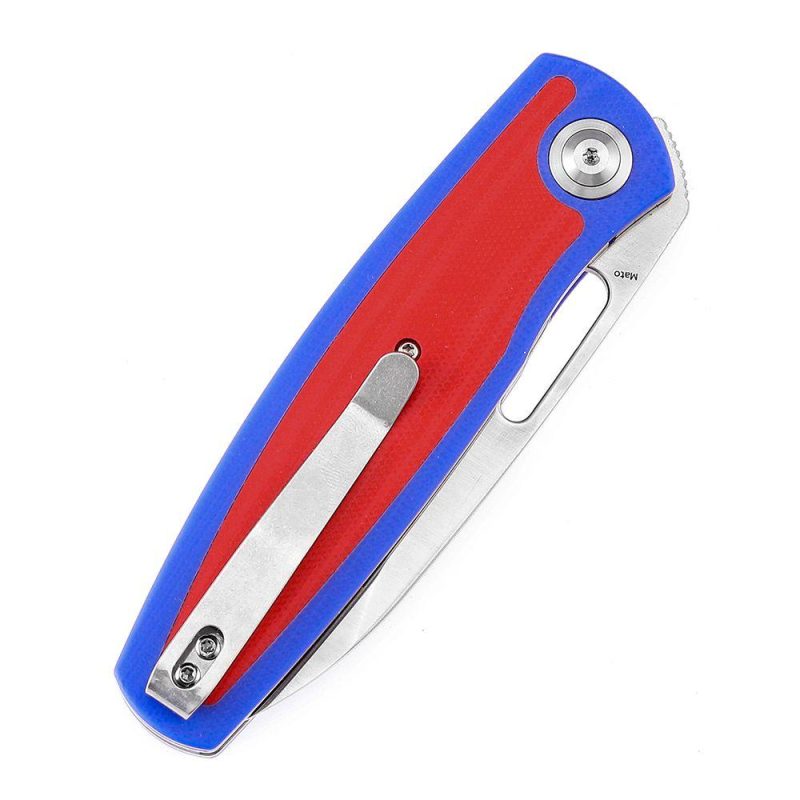 Mato K1050A1 Satin CPM-S35VN Blade Blue and Red G10 Handle with Villella Knives Design | Folding Pocket Knives