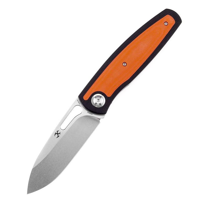 Mato K1050A2 Stonewashed CPM-S35VN Blade Black and Orange G10 Handle with Villella Knives Design | Folding Pocket Knives