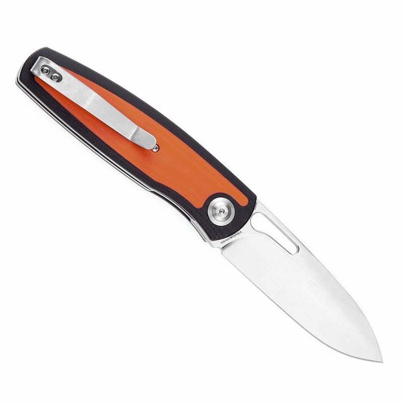 Mato K1050A2 Stonewashed CPM-S35VN Blade Black and Orange G10 Handle with Villella Knives Design | Folding Pocket Knives