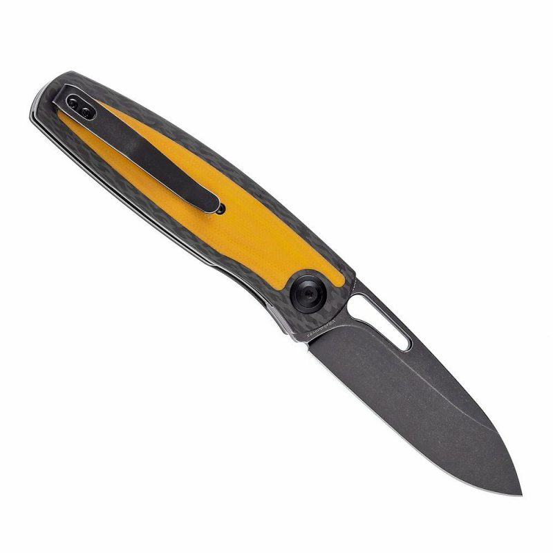 Mato K1050A3 Black Stonewashed CPM-S35VN Blade Twill Carbon Fiber +Yellow G10 Handle with Villella Knives Design | Folding Pocket Knives