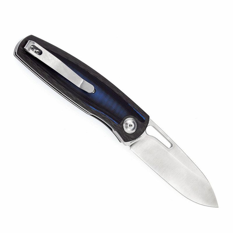 Mato K1050A4 Satin CPM-S35VN Blade Twill Carbon Fiber +Blue Black G10 Handle with Villella Knives Design | Folding Pocket Knives