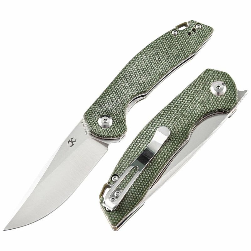 Mini Accipiter Flipper Knife Green Micarta Handle(2.9"154CM Blade)Kim Ning Design-T2007A2 Green | Folding Pocket Knives