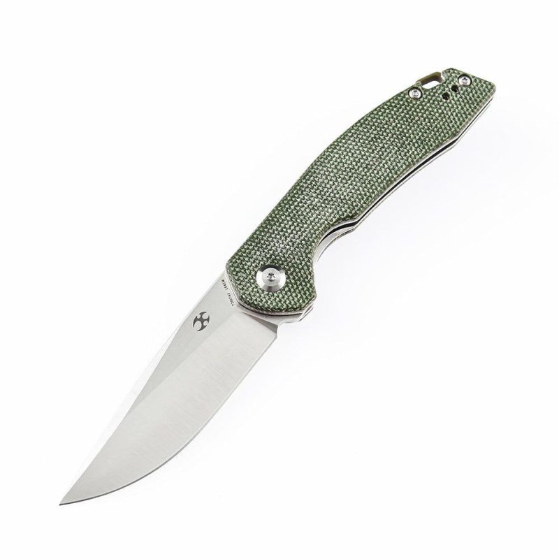 Mini Accipiter Flipper Knife Green Micarta Handle(2.9"154CM Blade)Kim Ning Design-T2007A2 Green | Folding Pocket Knives