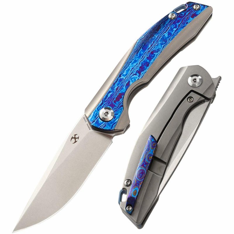 Mini Accipiter Flipper Knife Titanium and Timascus Handle(2.9"CPM-S35VN Blade)Kim Ning Design-K2007A4 Timascus | Folding Pocket Knives