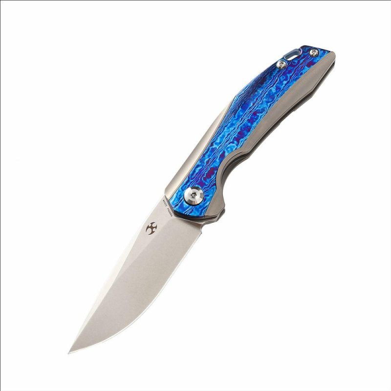 Mini Accipiter Flipper Knife Titanium and Timascus Handle(2.9"CPM-S35VN Blade)Kim Ning Design-K2007A4 Timascus | Folding Pocket Knives