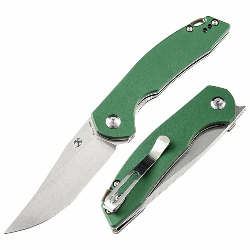 Mini Accipiter Front Flipper Knife Green Aluminum Handle (2.9" 154CM Blade) Kim Ning Design-T2007A4 Green | Folding Pocket Knives