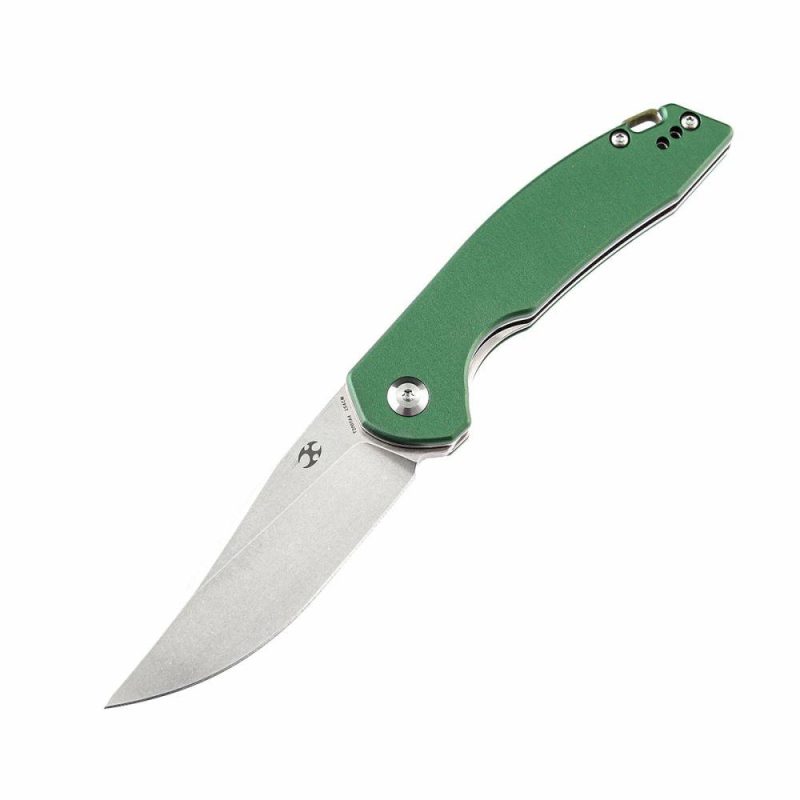 Mini Accipiter Front Flipper Knife Green Aluminum Handle (2.9" 154CM Blade) Kim Ning Design-T2007A4 Green | Folding Pocket Knives