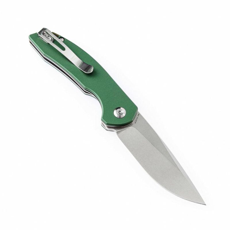 Mini Accipiter Front Flipper Knife Green Aluminum Handle (2.9" 154CM Blade) Kim Ning Design-T2007A4 Green | Folding Pocket Knives