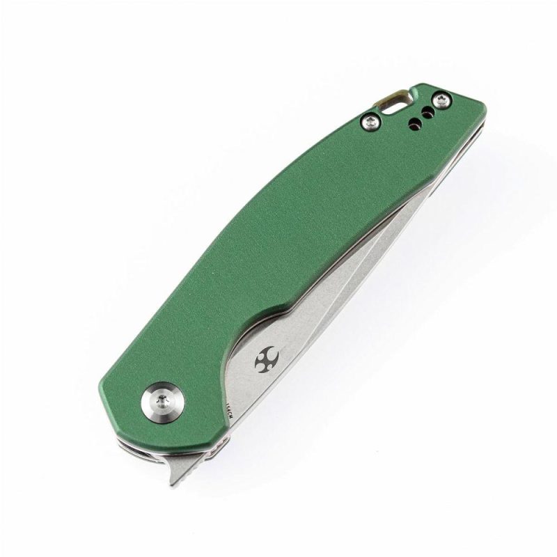 Mini Accipiter Front Flipper Knife Green Aluminum Handle (2.9" 154CM Blade) Kim Ning Design-T2007A4 Green | Folding Pocket Knives