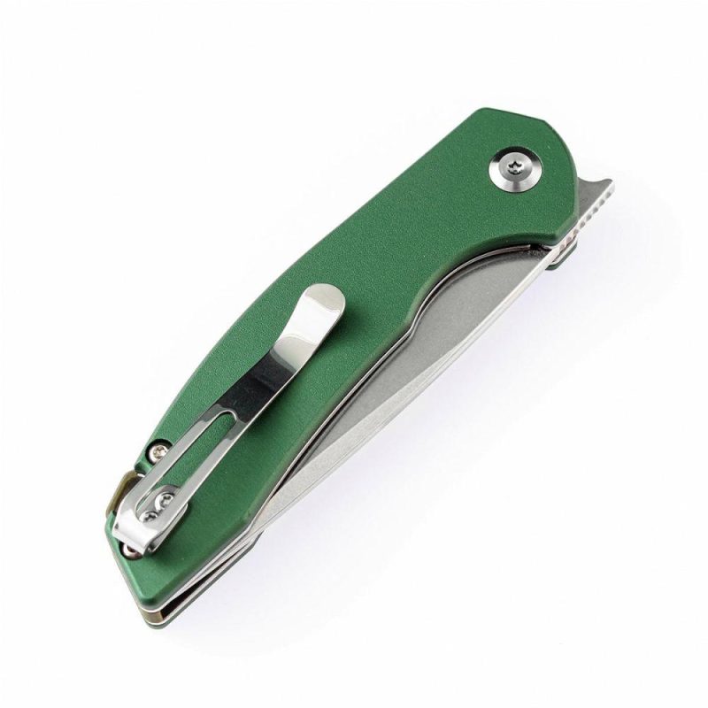 Mini Accipiter Front Flipper Knife Green Aluminum Handle (2.9" 154CM Blade) Kim Ning Design-T2007A4 Green | Folding Pocket Knives