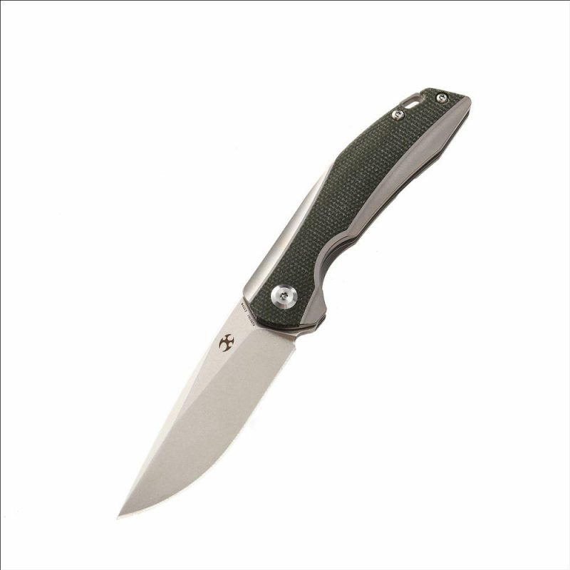 Mini Accipiter Front Flipper Knife OD Green Canvas Micarta +Titanium Handle( 2.9" CPM S35VN Blade) Kim Ning Design-K2007A1 Od Green | Folding Pocket Knives