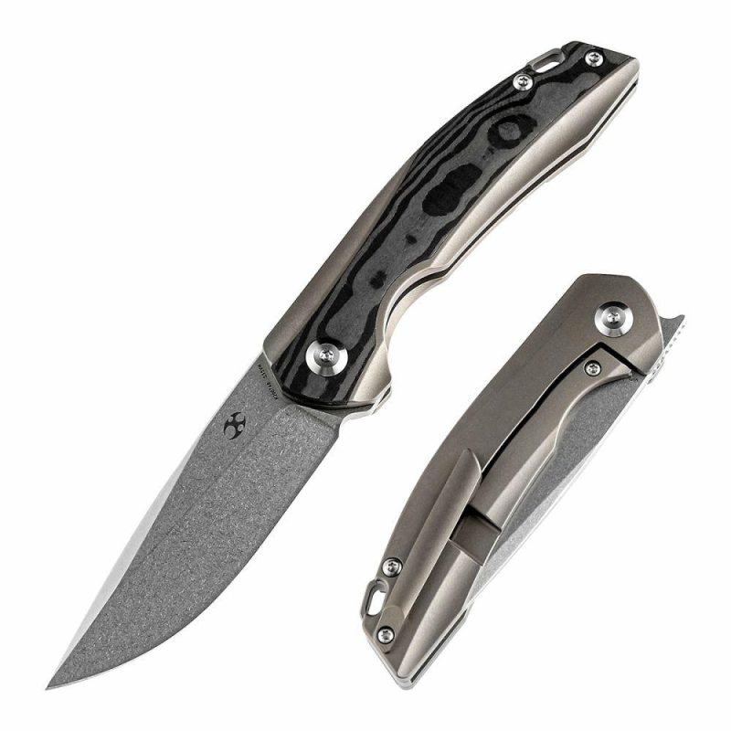 Mini Accipiter Front Flipper Knife Rose Pattern Carbon Fiber+ Titanium (2.9"CPM S35VN Blade) Kim Ning Design-K2007A8 Black | Folding Pocket Knives