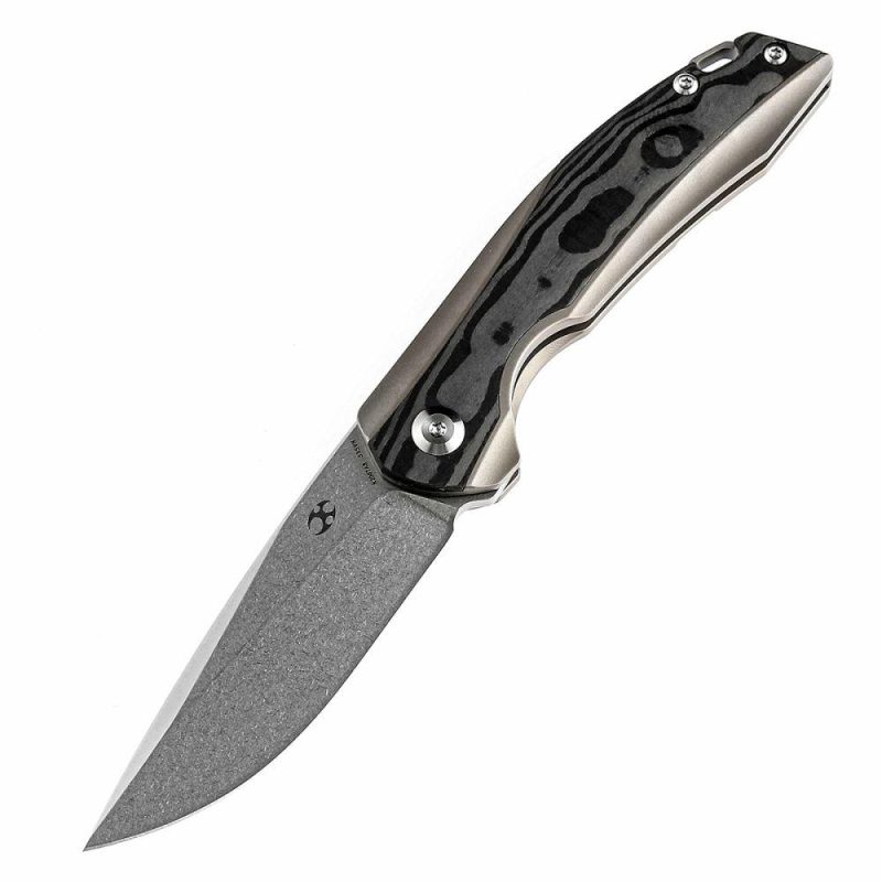 Mini Accipiter Front Flipper Knife Rose Pattern Carbon Fiber+ Titanium (2.9"CPM S35VN Blade) Kim Ning Design-K2007A8 Black | Folding Pocket Knives