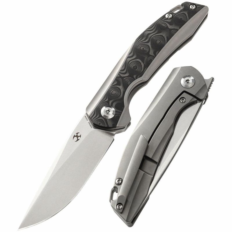 Mini Accipiter K2007A2 Front Flipper with Titanium Handle Carbon Fiber Inlay S35VN Blade Black | Folding Pocket Knives