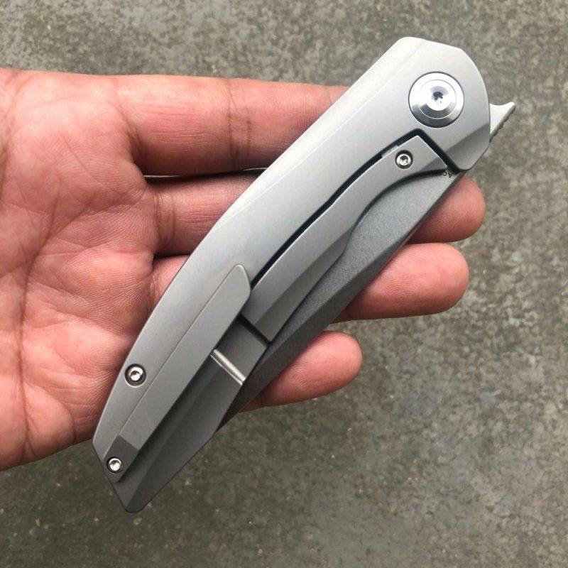 Mini Accipiter K2007A2 Front Flipper with Titanium Handle Carbon Fiber Inlay S35VN Blade Black | Folding Pocket Knives