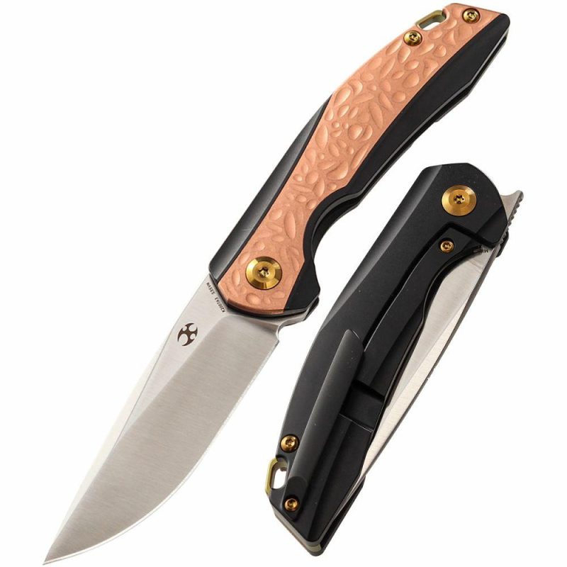 Mini Accipiter K2007A3 Front Flipper CPM-S35VN Blade Titanium Handle with Cooper Inlay Bronze | Folding Pocket Knives