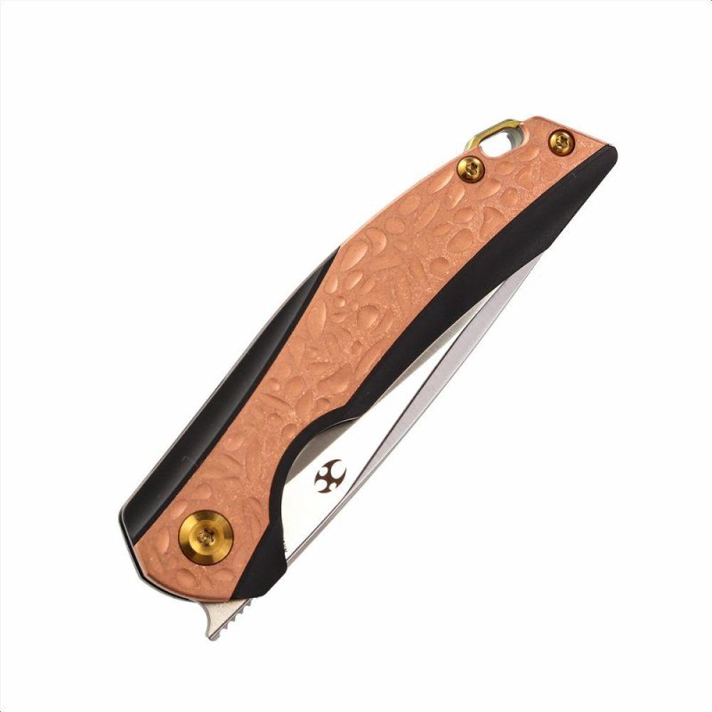 Mini Accipiter K2007A3 Front Flipper CPM-S35VN Blade Titanium Handle with Cooper Inlay Bronze | Folding Pocket Knives