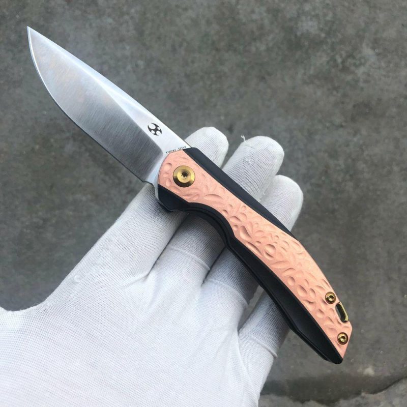 Mini Accipiter K2007A3 Front Flipper CPM-S35VN Blade Titanium Handle with Cooper Inlay Bronze | Folding Pocket Knives