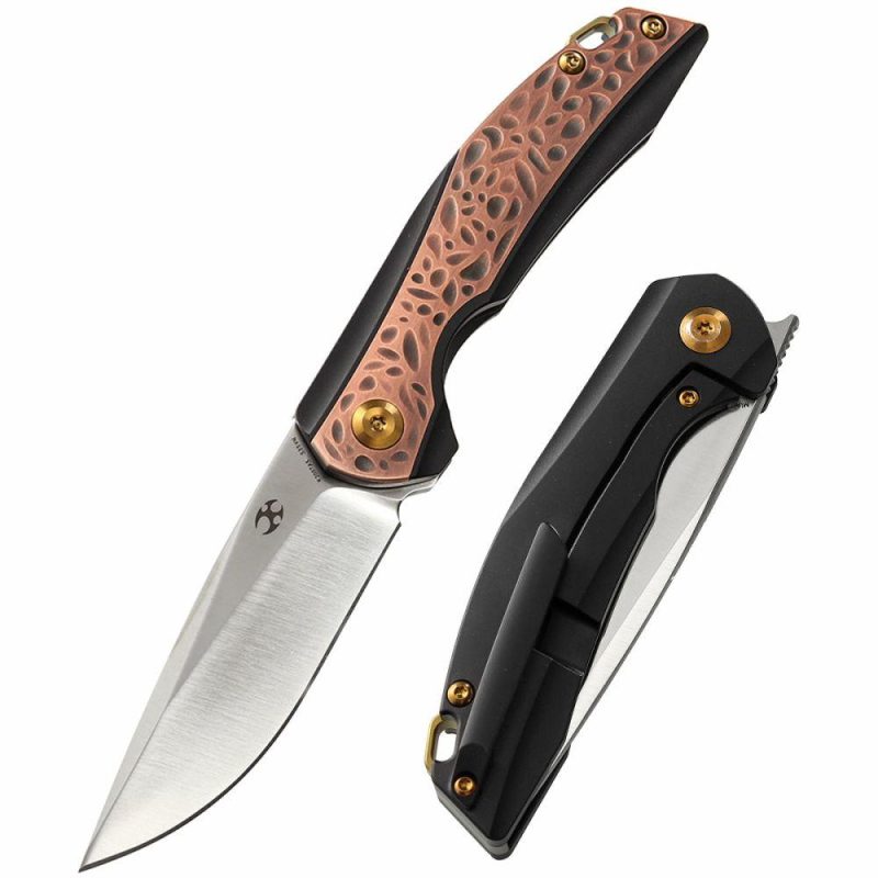 Mini Accipiter K2007A5 Under 3” Front Flipper Titanium Handle with Copper Inlay S35VN Blade Bronze | Folding Pocket Knives