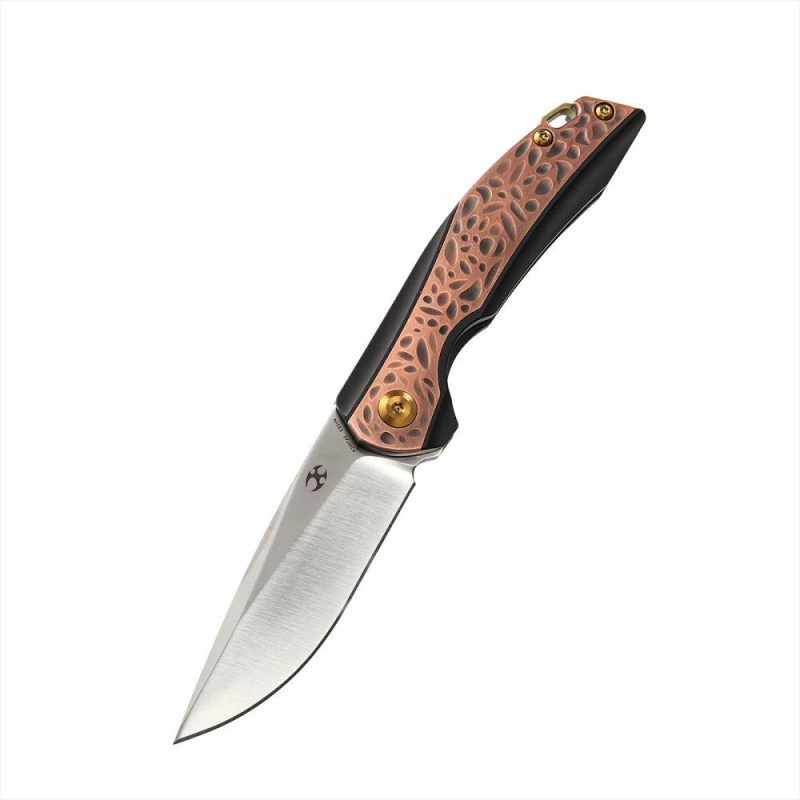 Mini Accipiter K2007A5 Under 3” Front Flipper Titanium Handle with Copper Inlay S35VN Blade Bronze | Folding Pocket Knives