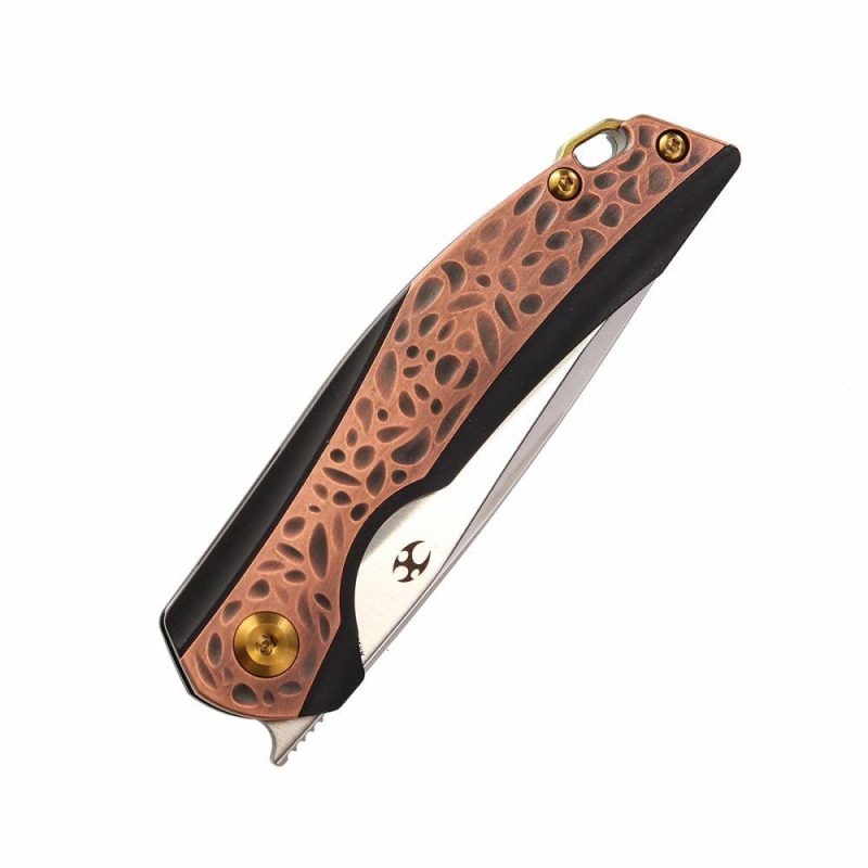 Mini Accipiter K2007A5 Under 3” Front Flipper Titanium Handle with Copper Inlay S35VN Blade Bronze | Folding Pocket Knives