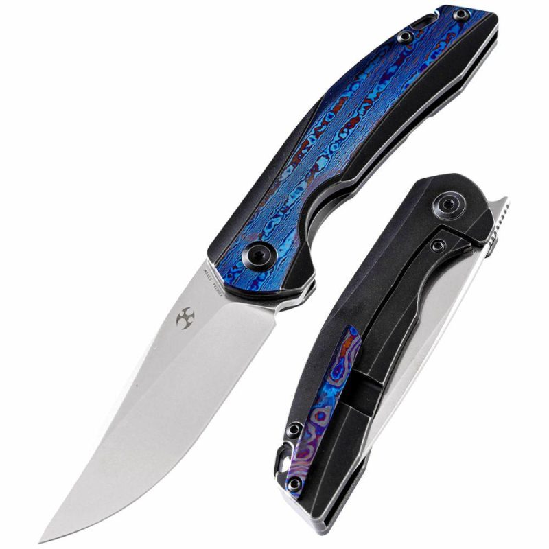 Mini Accipiter K2007A6 Under 3” Front Flipper with Titanium Handle with Timascus Inlay S35Vn Blade Timascus | Folding Pocket Knives