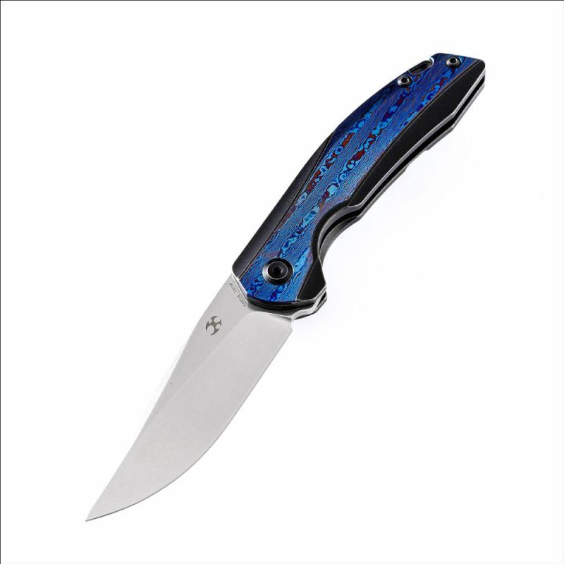 Mini Accipiter K2007A6 Under 3” Front Flipper with Titanium Handle with Timascus Inlay S35Vn Blade Timascus | Folding Pocket Knives