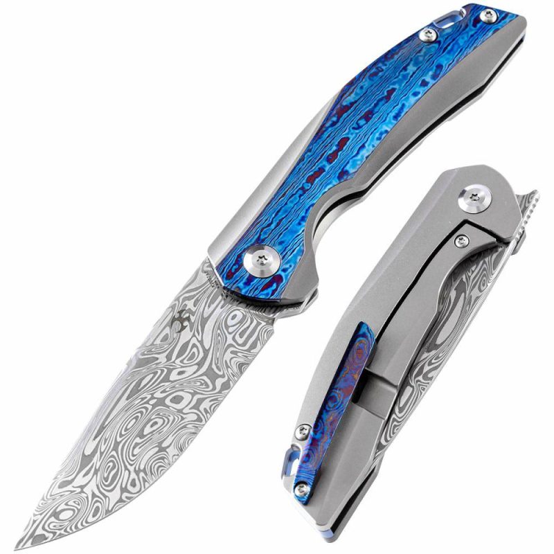 Mini Accipiter K2007A7 Under 3” Front Flipper with Damasteel Draupner Blade Titanium Handle with Timascus Inlay Timascus | Folding Pocket Knives