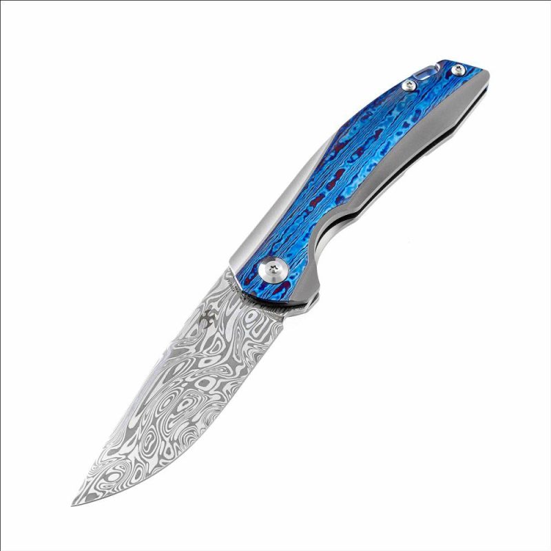 Mini Accipiter K2007A7 Under 3” Front Flipper with Damasteel Draupner Blade Titanium Handle with Timascus Inlay Timascus | Folding Pocket Knives