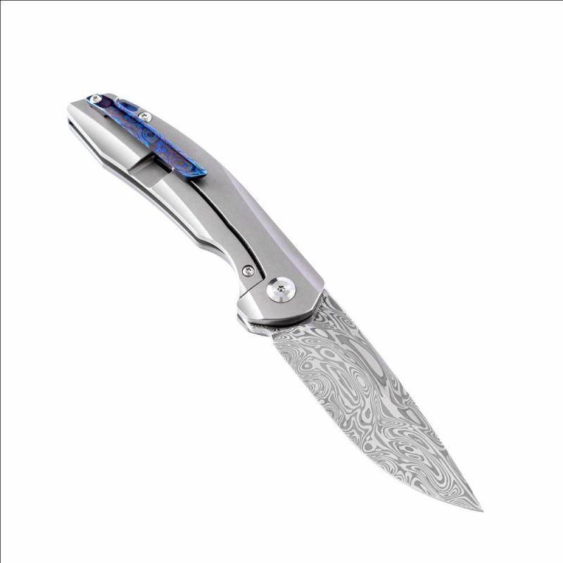 Mini Accipiter K2007A7 Under 3” Front Flipper with Damasteel Draupner Blade Titanium Handle with Timascus Inlay Timascus | Folding Pocket Knives