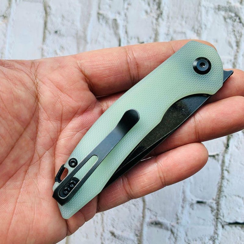 Mini Accipiter T2007A1 Kim Ning Design Front Flipper Jade G10 Handle Jade | Folding Pocket Knives