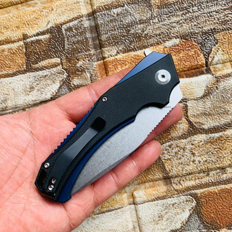 Mini Hellx T2008A1 Stonewashed D2 Blade Black G10 Handle with Mikkel Willumsen Design | Folding Pocket Knives