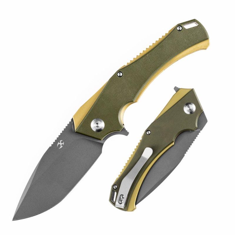 Mini Hellx T2008A2 Gray TiCn Coated D2 Blade Olive Green G10 Handle with Mikkel Willumsen Design | Folding Pocket Knives