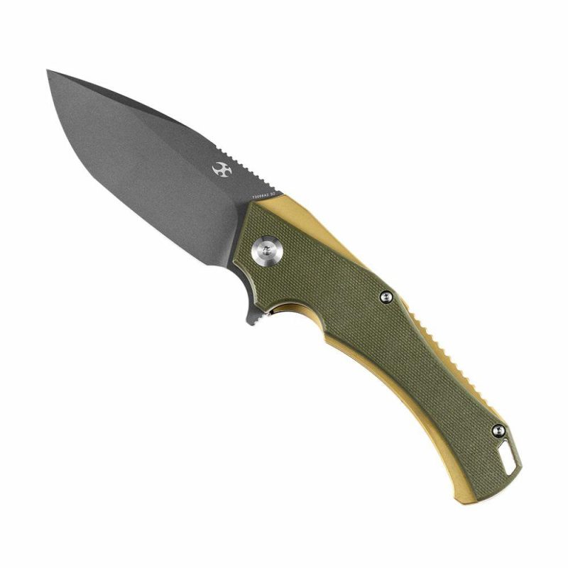 Mini Hellx T2008A2 Gray TiCn Coated D2 Blade Olive Green G10 Handle with Mikkel Willumsen Design | Folding Pocket Knives