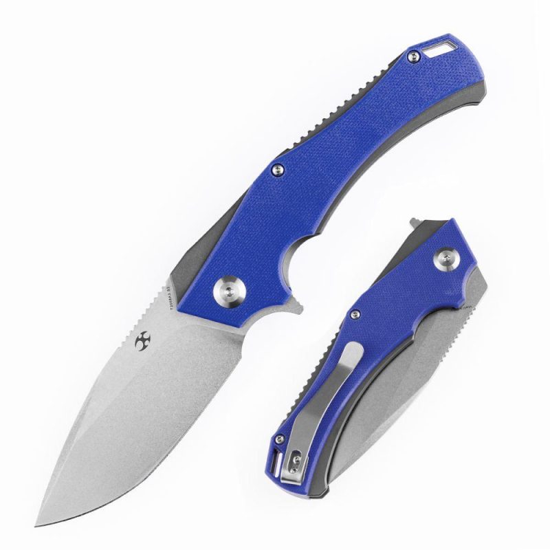 Mini Hellx T2008A3 Stonewashed D2 Blade Blue G10 Handle with Mikkel Willumsen Design | Folding Pocket Knives