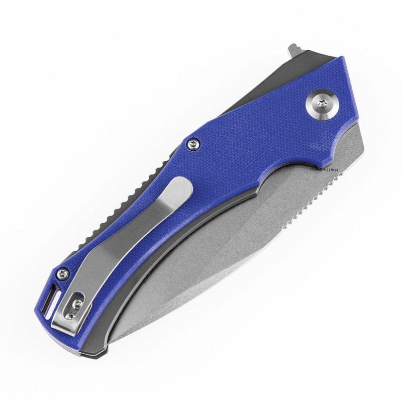 Mini Hellx T2008A3 Stonewashed D2 Blade Blue G10 Handle with Mikkel Willumsen Design | Folding Pocket Knives