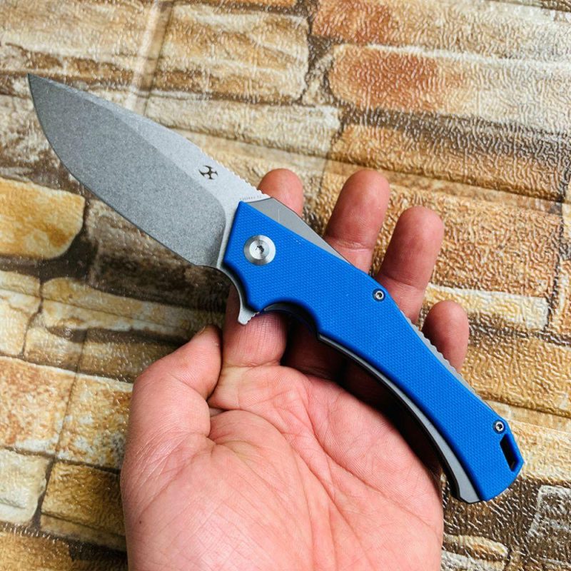 Mini Hellx T2008A3 Stonewashed D2 Blade Blue G10 Handle with Mikkel Willumsen Design | Folding Pocket Knives