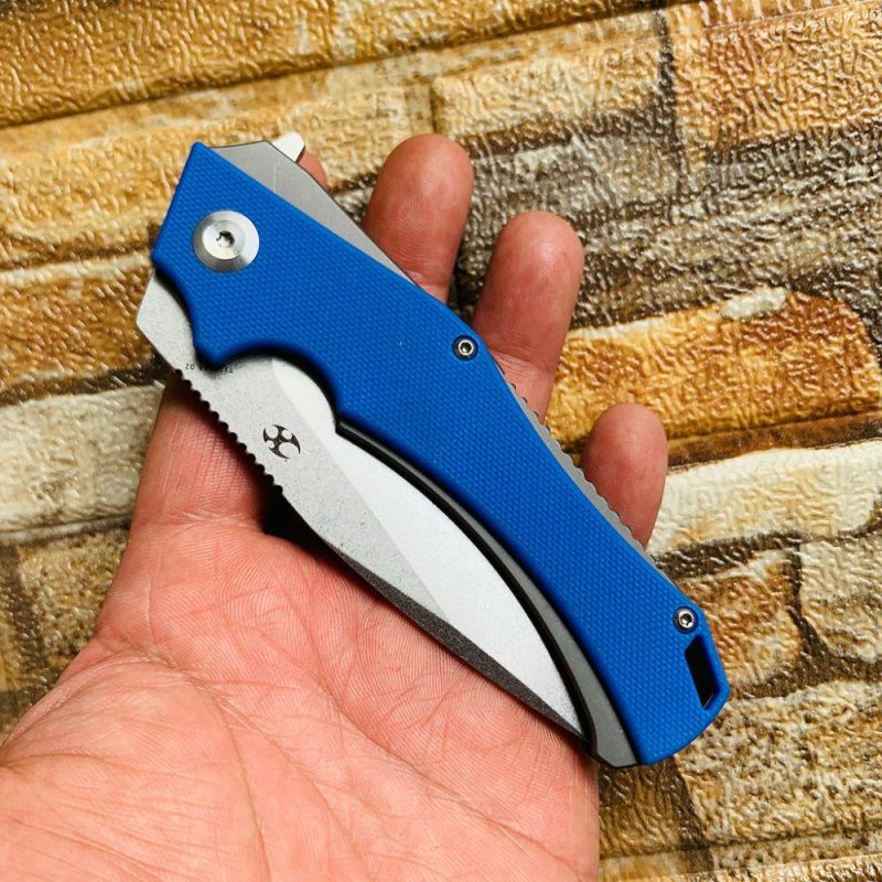 Mini Hellx T2008A3 Stonewashed D2 Blade Blue G10 Handle with Mikkel Willumsen Design | Folding Pocket Knives