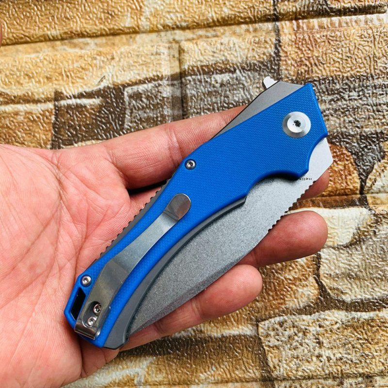 Mini Hellx T2008A3 Stonewashed D2 Blade Blue G10 Handle with Mikkel Willumsen Design | Folding Pocket Knives