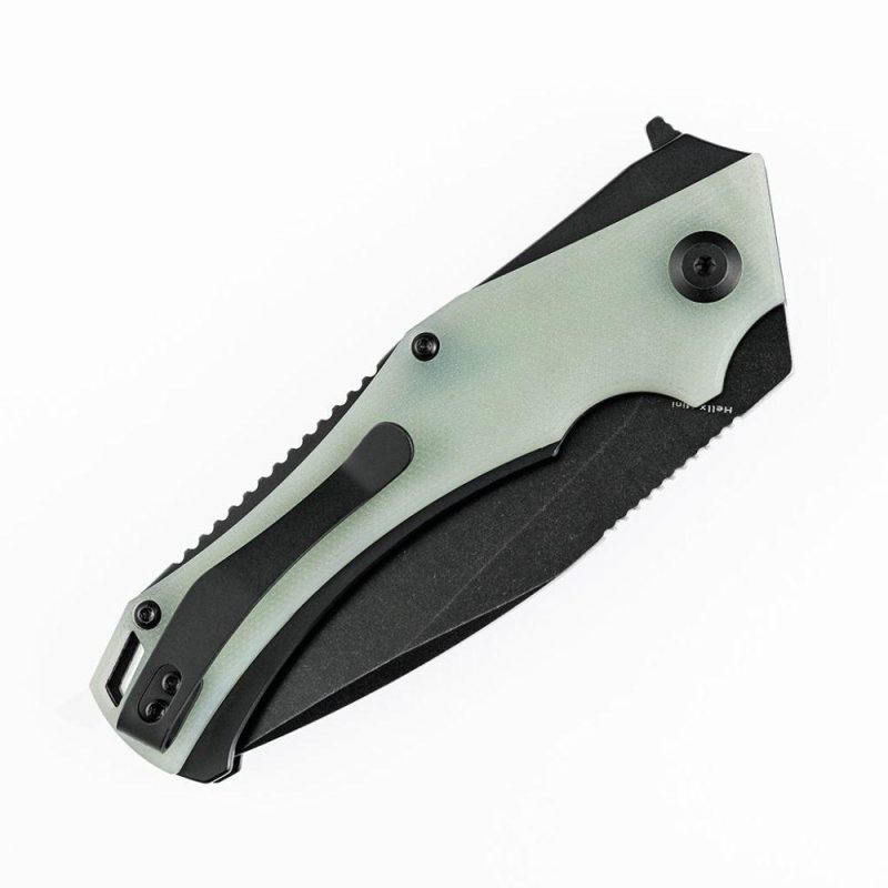 Mini Hellx T2008A4 Black TiCn Coated D2 Blade Jade G10 Handle with Mikkel Willumsen Design | Folding Pocket Knives