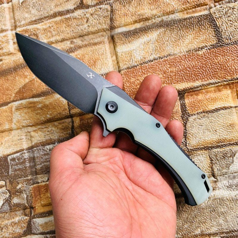 Mini Hellx T2008A4 Black TiCn Coated D2 Blade Jade G10 Handle with Mikkel Willumsen Design | Folding Pocket Knives