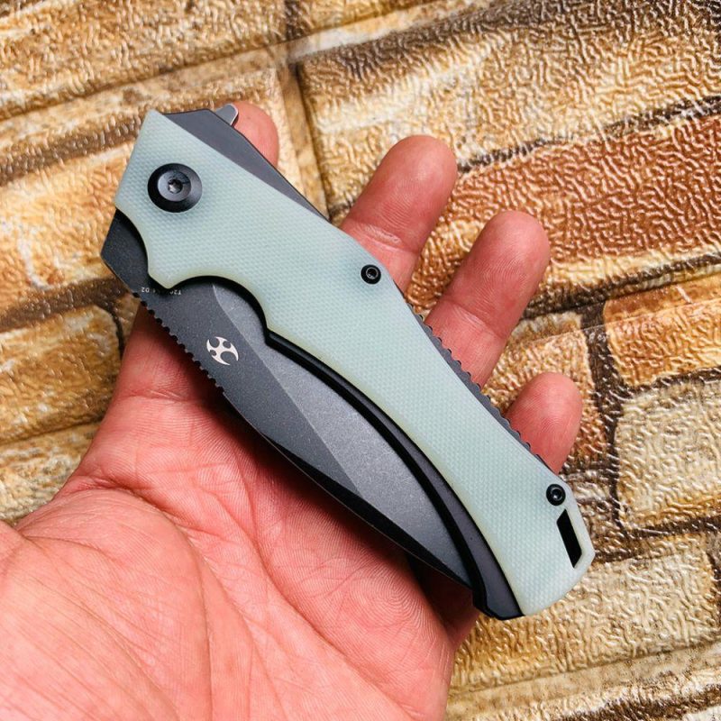 Mini Hellx T2008A4 Black TiCn Coated D2 Blade Jade G10 Handle with Mikkel Willumsen Design | Folding Pocket Knives