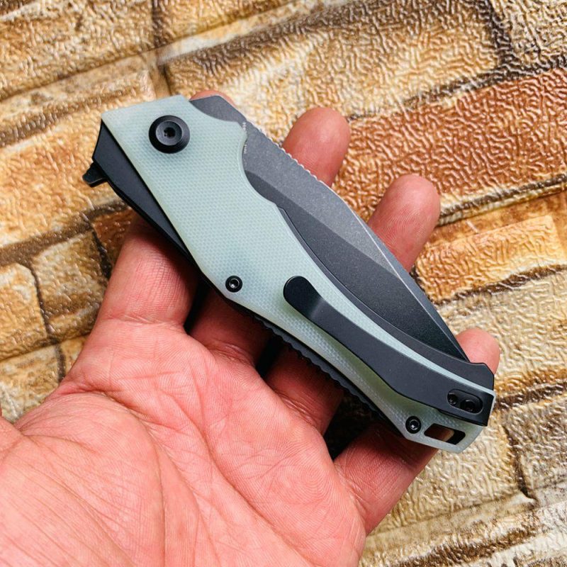 Mini Hellx T2008A4 Black TiCn Coated D2 Blade Jade G10 Handle with Mikkel Willumsen Design | Folding Pocket Knives