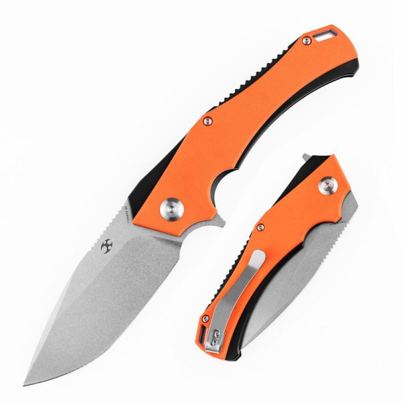 Mini Hellx T2008A5 Stonewashed D2 Blade Orange G10Handle with Mikkel Willumsen Design | Folding Pocket Knives