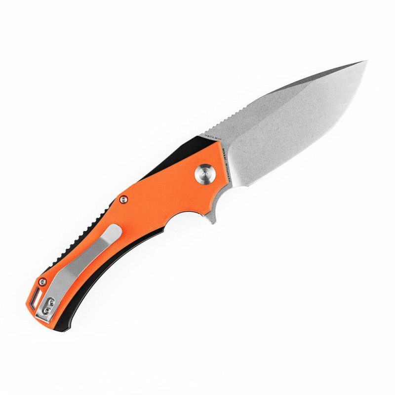 Mini Hellx T2008A5 Stonewashed D2 Blade Orange G10Handle with Mikkel Willumsen Design | Folding Pocket Knives