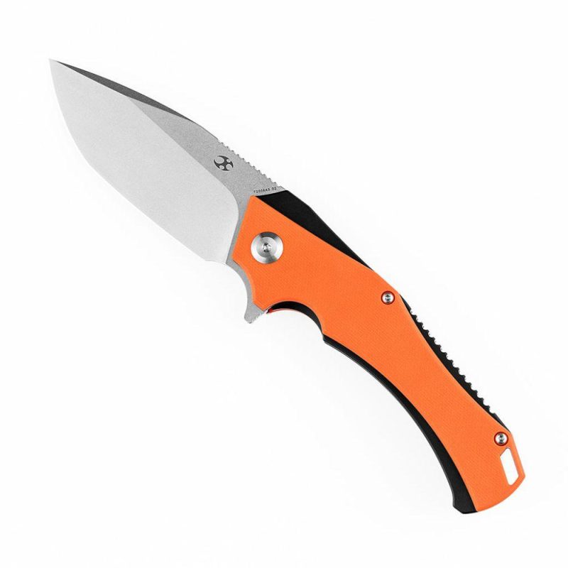 Mini Hellx T2008A5 Stonewashed D2 Blade Orange G10Handle with Mikkel Willumsen Design | Folding Pocket Knives