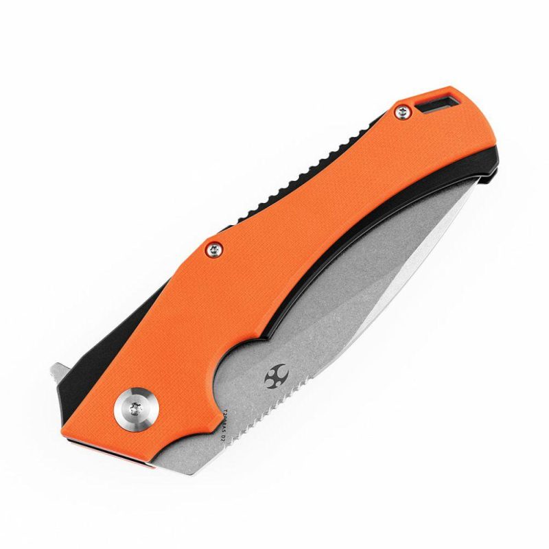 Mini Hellx T2008A5 Stonewashed D2 Blade Orange G10Handle with Mikkel Willumsen Design | Folding Pocket Knives